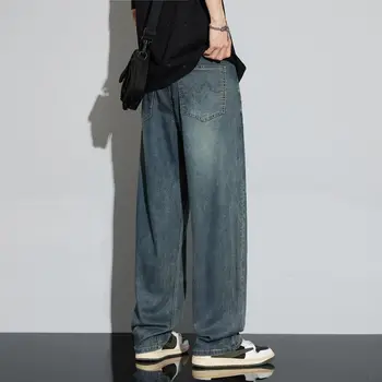 Jeans da uomo dalla vestibilità ampia Tessuto di seta di ghiaccio Design confortevole e traspirante Pantaloni elasticizzati durevoli jeans larghi Jeans larghi Pantaloni in denim 1