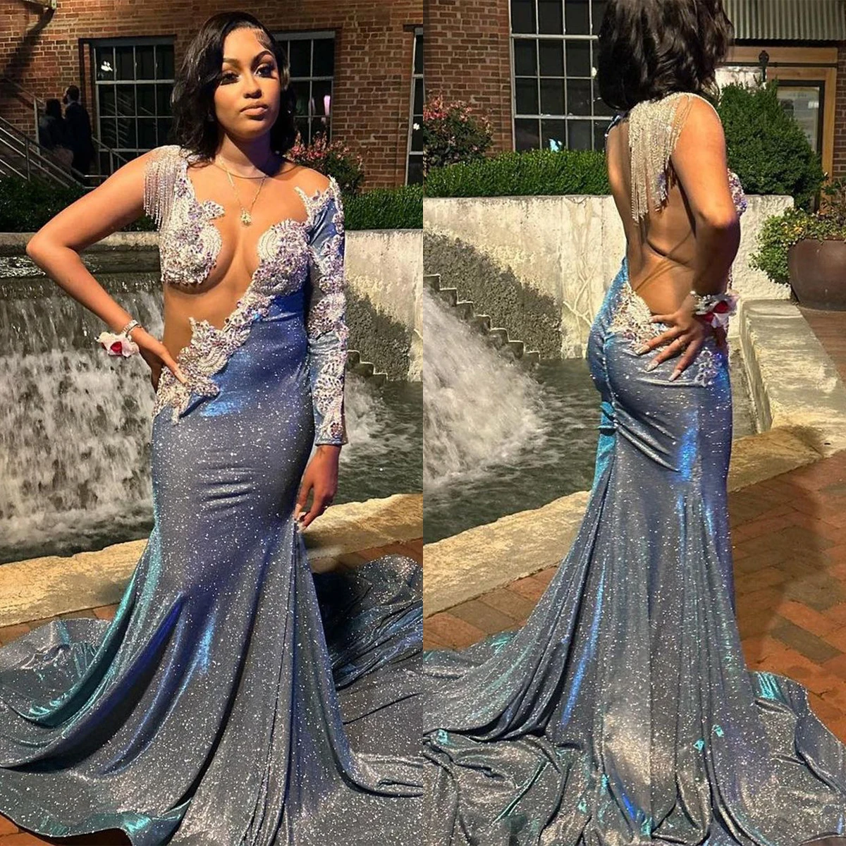 

Luxurious Mermaid Evening Dresses Sexy One Shoulder Appliques Lace Prom Gowns Custom Made Sweep Train Special Occasion Wear