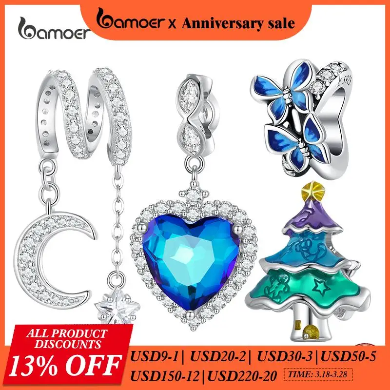 

Bamoer 925 Sterling Silver Heart of the Sea Charms Christmas Star Moon Wedding Beads For Women Fit DIY Bracelet Necklace Jewelry