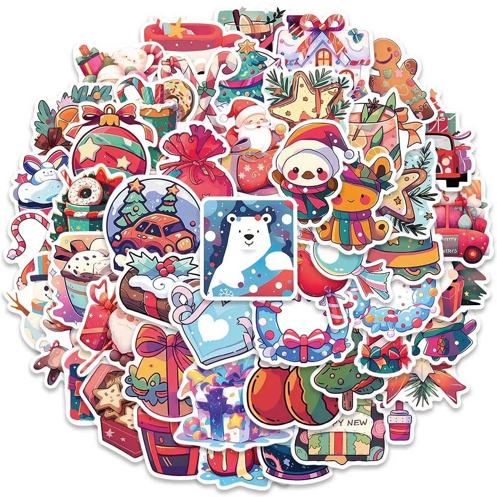 50pcs Cute Funny Cartoon Merry Christmas Stickers For Laptop Water Bottle Luggage Notebook Waterproof Graffiti Vinyl Decals