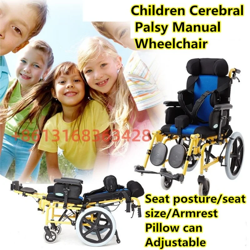 Adjustable Pediatric Wheelchair Children Cerebral Palsy Wheelchair manual Safety Wheelchair Lie down  Tilt Recline Wheelchair 4
