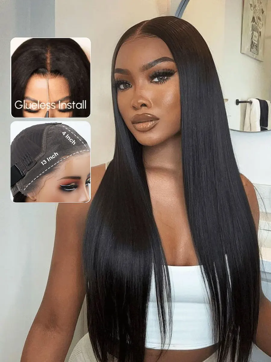 Straight Glueless Wig Human Hair Ready To Wear 5x5 Lace Closure Wigs 13x4/13x6 Human Hair Wigs Put on and go Wig Preplucked Hair 4