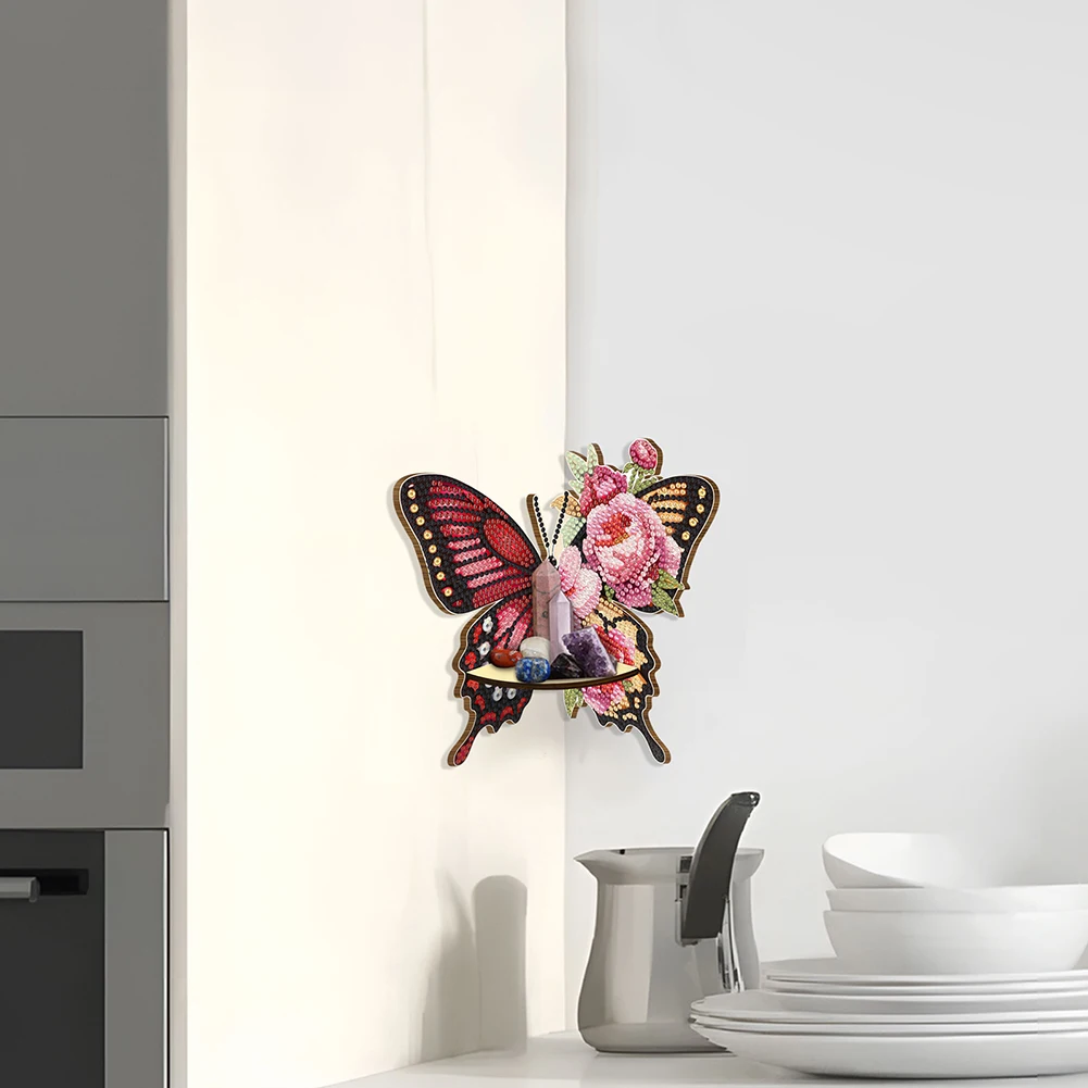 Beautiful Pattern Diamond Painting Wall Mounted Floating Shelf Diamond Painting Triangle Fan Shaped Rack for Kitchen Bedroom