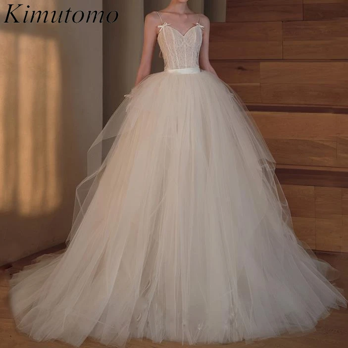 

Kimutomo, сказочное кружевное свадебное платье без бретелек, Сетчатое простое дизайнерское платье во французском стиле, винтажные платья с вышивкой