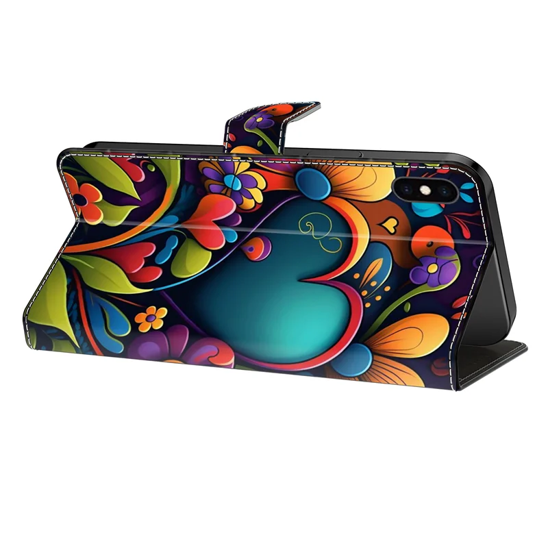 3D Flower Painted Leather Wallet Phone Case with Card Slot