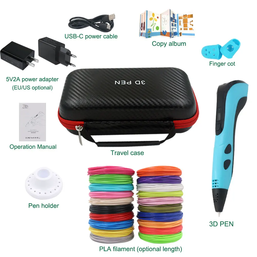 3D Printing Pen Set for Children with Power Adapter 30Colors PLA Filament Travel Case