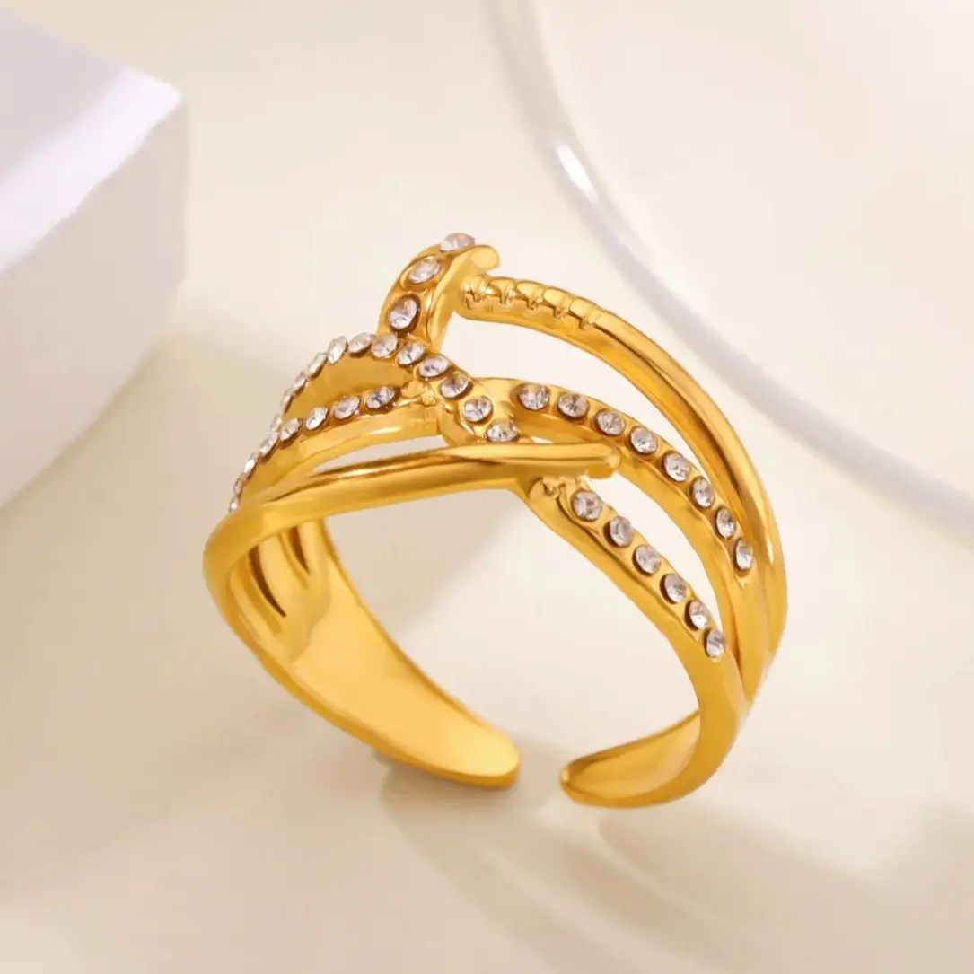 Zircon Geometric Wind Rings For Women Gold Stainless Steel