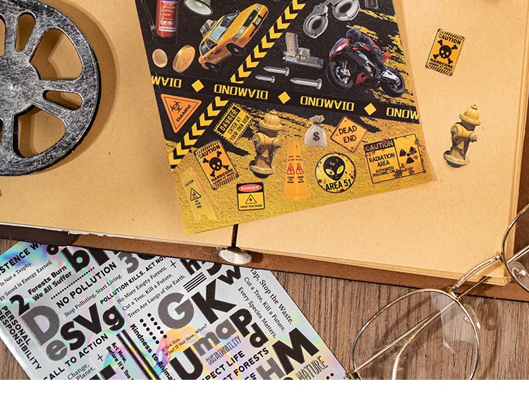 30sheets Deconstruction Diary Series Kawaii Ins Flash Die Cutting Sticker Book DIY Diary Scrapbook Aesthetics Stationery Sticker