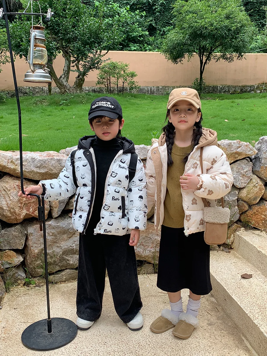 8024 Children Hooded Coat Cotton-padded Jacket Winter New Super Cute Baby Boy's Coat Thick Warm Bear