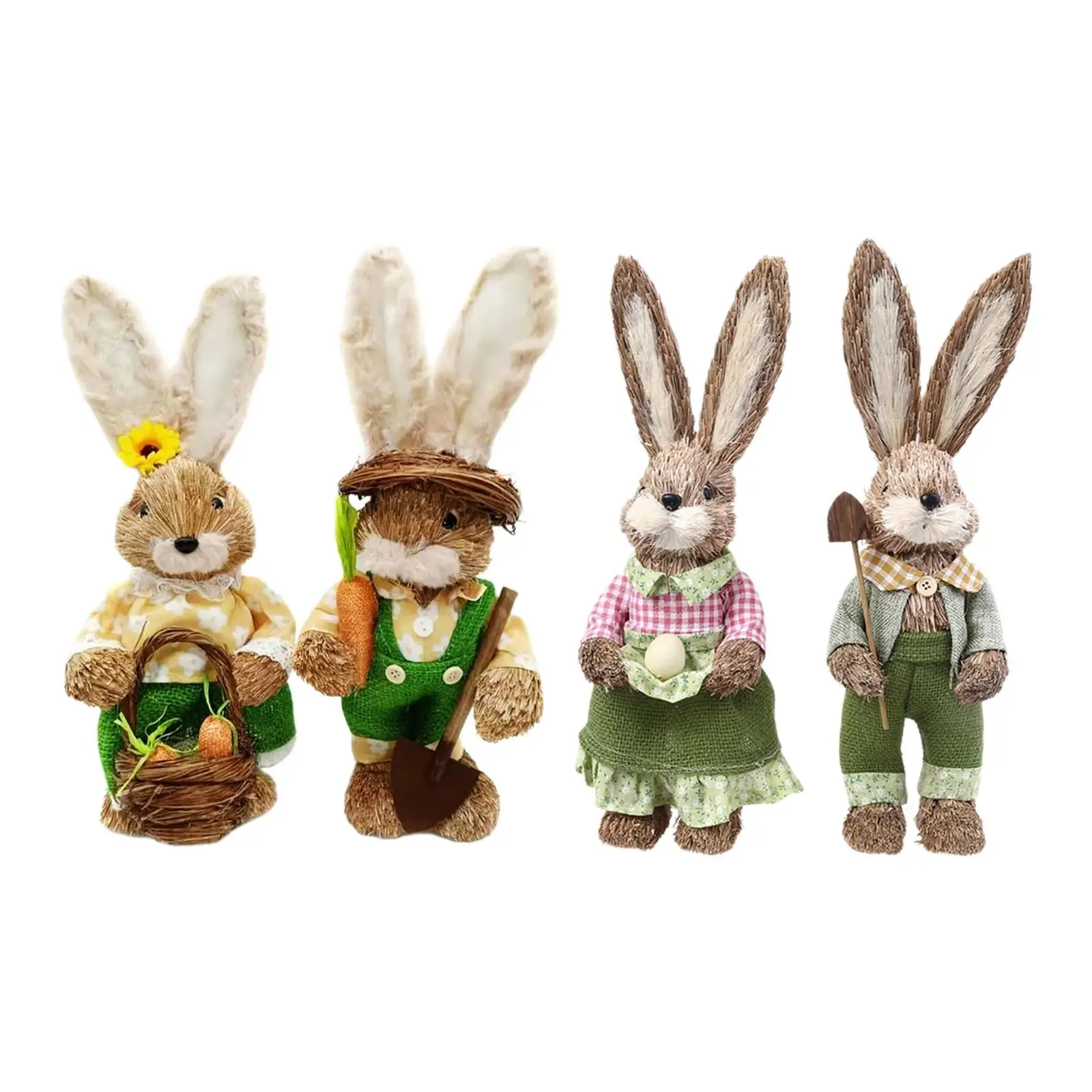 1 Pair Lifelike Cute Straw Rabbit Easter Figure Woven Farmer Bunny