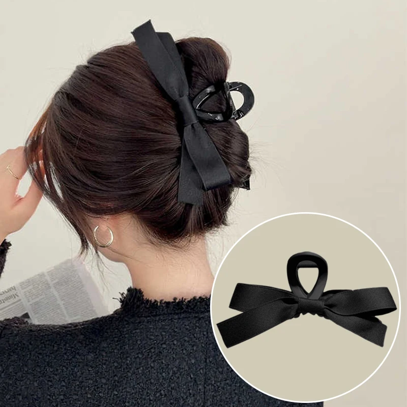 

Vintage Satin Hairpins Big Velvet Bow Fashion Elegant Women Black Bowknot Hair Claw Hair Clips Korean Hair Accessories Wholesale