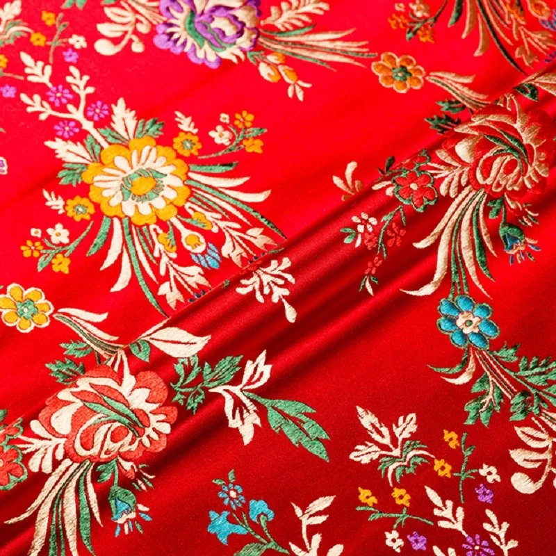 brocade jacquard flower-pattern damask fabrics for silk satin dress sewing cheongsam and kimono diy designer patchwork material