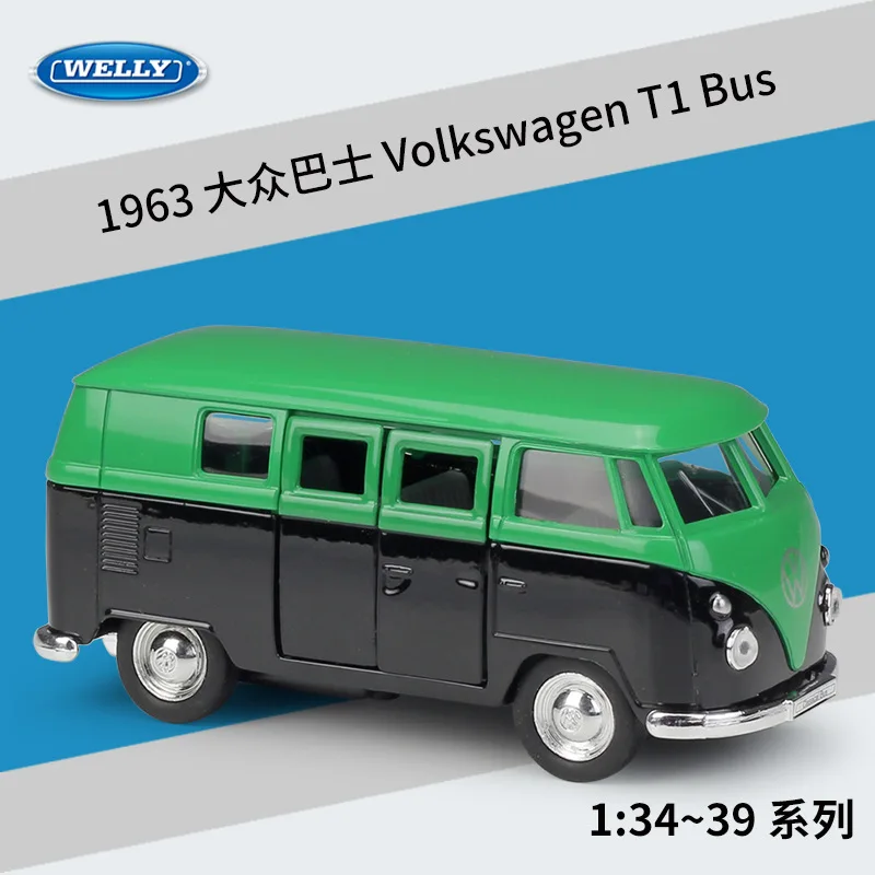 VW T1 Bus, Blau/Weiss, Modellauto, Fertigmodell, Welly 1:24 : :  Jeux et Jouets