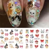 12pcs Cute Cat Nail Water Sticker Kawaii Anime Watercolor Design Foil for Nail Decals Cartoon Watermark Transfer Manicure Slider 3