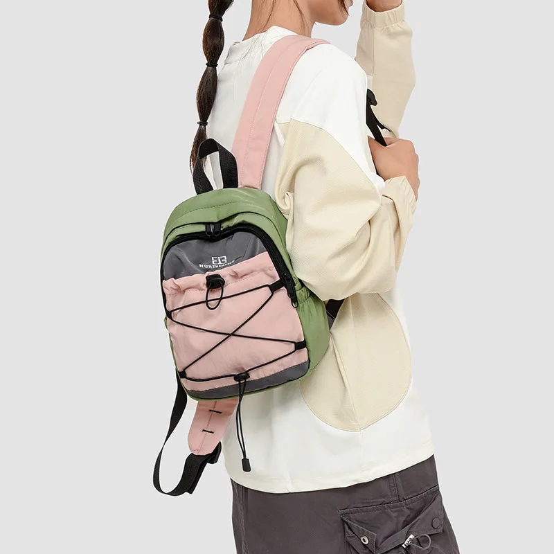 Outdoor Color Block Backpack for Women Lightweight Small Capacity Hiking Leisure Commuting Bag