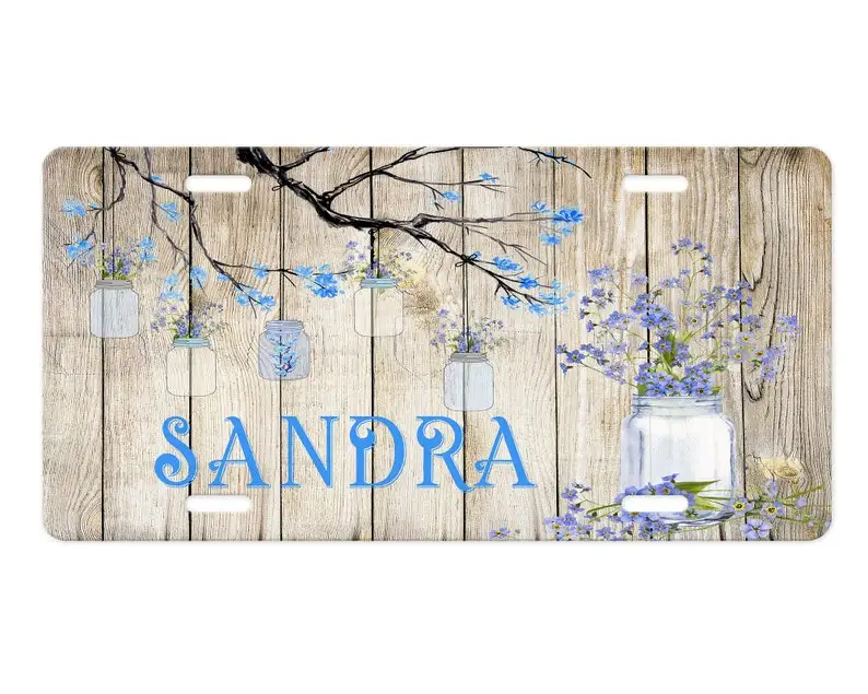 

Personalized Blue Floral Branch Aluminum Front License Plate