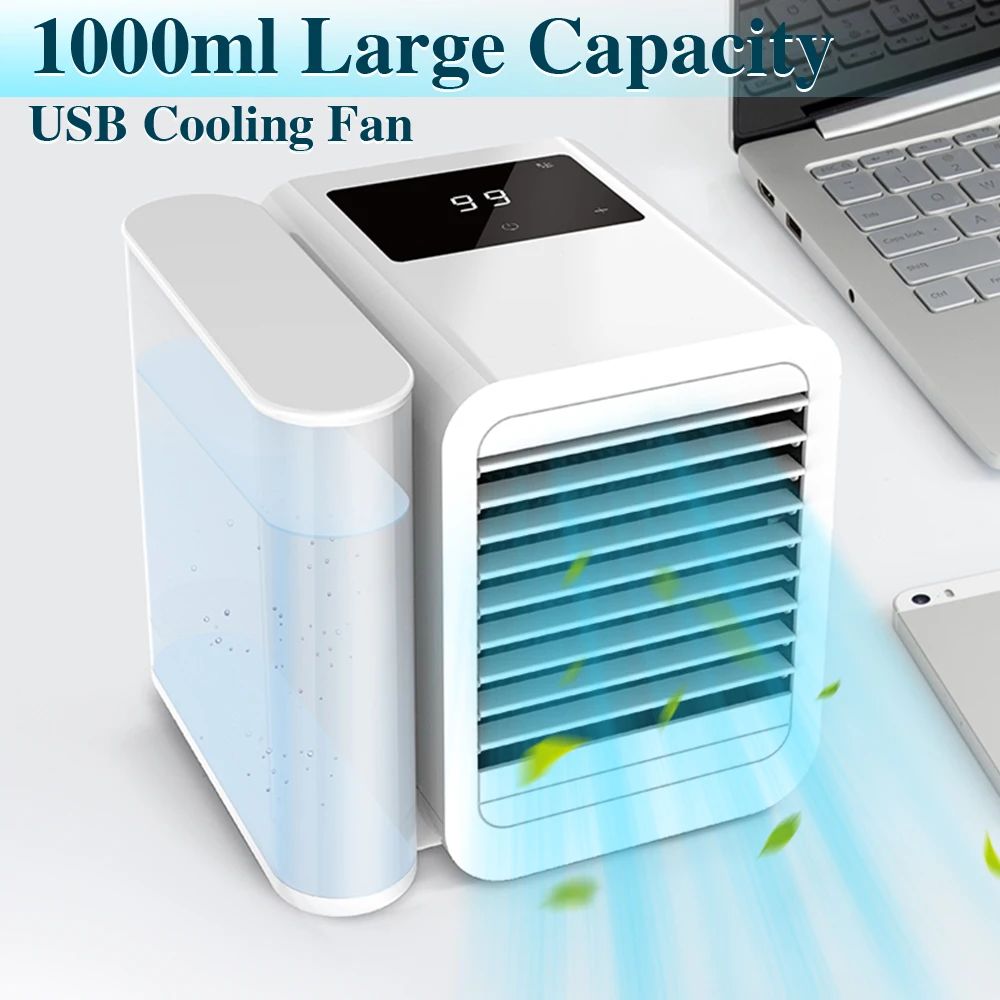 

Portable Mini Air Conditioner USB Desktop Cooler Fan 1000ml Water Tank Cooling Humidifier For Office Home Mobile Conditioner