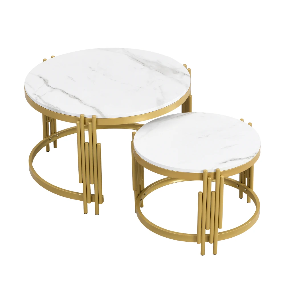 Modulares Couchtisch-Set, Marmoroptik, goldenes Metallgestell, runde Tische in zwei Größen, Sofatisch, geeignet für Wohnzimmer und Zuhause – Detail 21