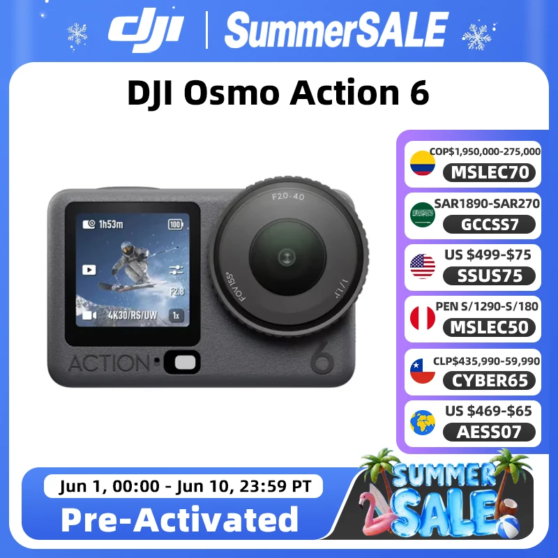 DJI Osmo Action 6 DJI's First Variable Aperture Action Camera f/2.0-f/4.0 1/1.1-Inch Square Sensor 20m Waterproof