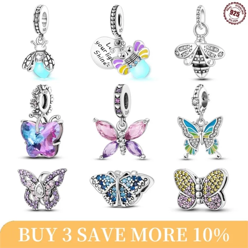 

Оригинальный браслет CYCUFF из стерлингового серебра 925 пробы, Модные цветные бусины с подвесками в виде пчелы, бабочки, совы, Изящные Ювелирные изделия «сделай сам» на день рождения для женщин