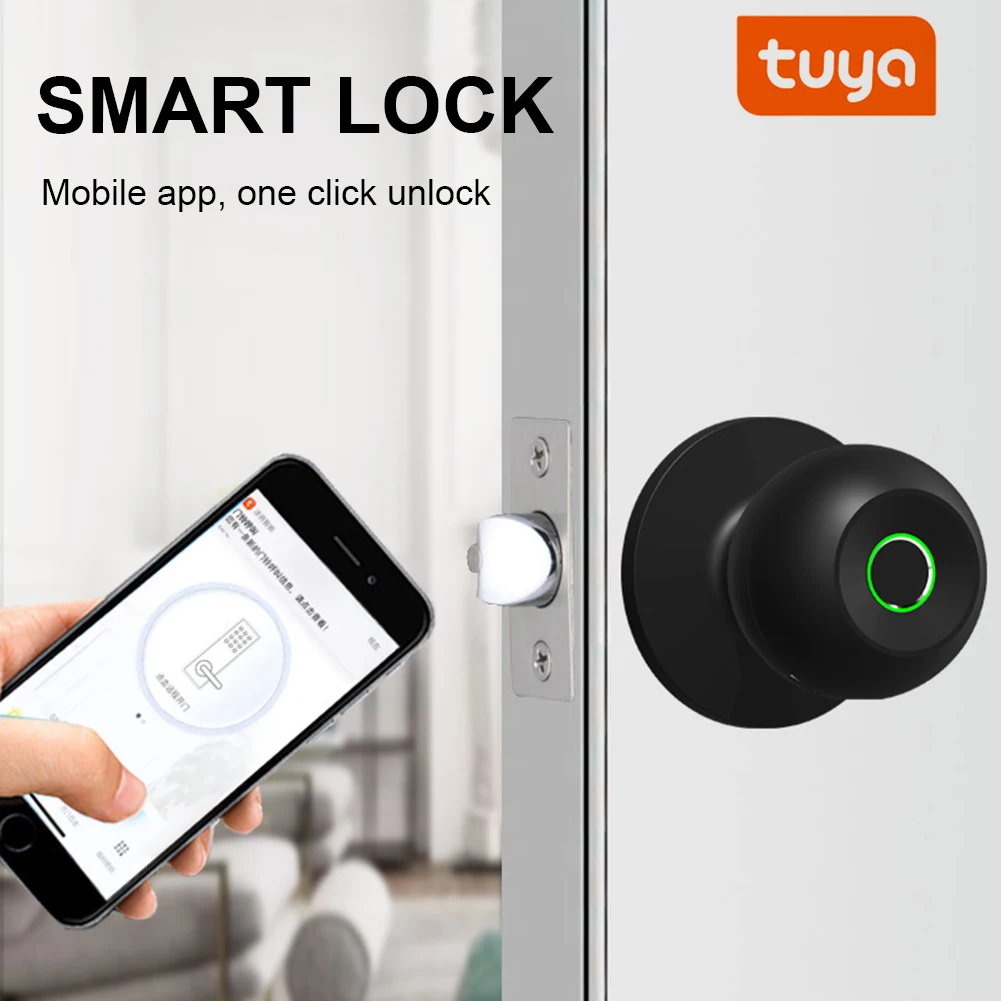 Biometric Door Lock Rechargeable Smart Door Knob Electronic Lock with Keys TUYA App Control for Bedrooms Cloakroom