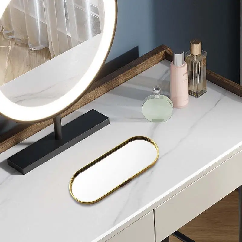Gold Glass Mirror Decorative Storage Tray For Makeup Dessert Plate Jewelry Necklace Bracelet Table Perfume Wedding Brides 3