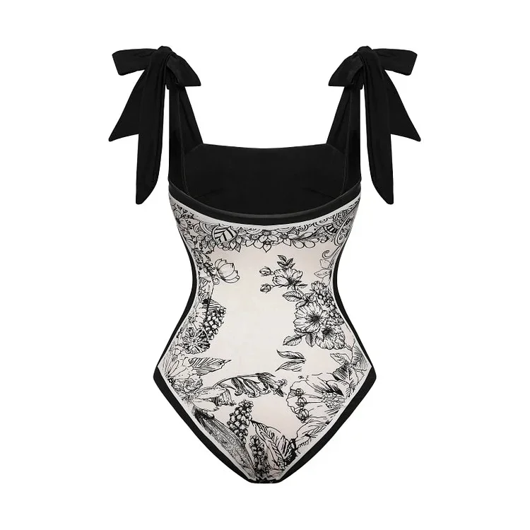 2024 Reversible Bowknot Tie-shoulder One Piece Swimsuit  Women Beachwear  Clearance Wholesale