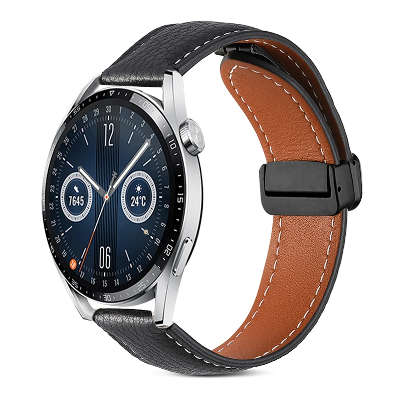 Premium 22mm Leather Loop Band with Magnetic Buckle - Elegant Strap Bracelet