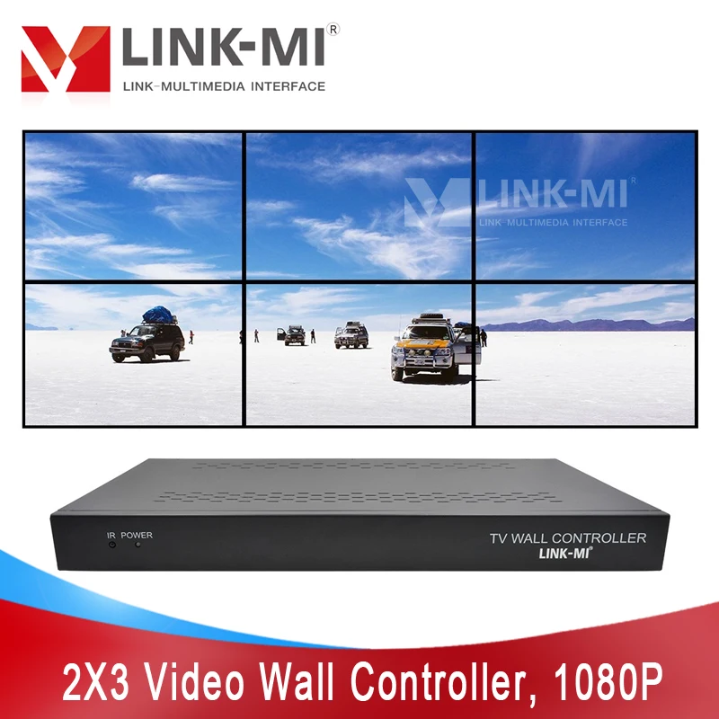 

LINK-MI 2x3 Video Wall Controller for 6 Displays HDMI USB DVI VGA inputs Support 3x2 2x3 2x2 Zoom Subtitle 180 Degree Rotation