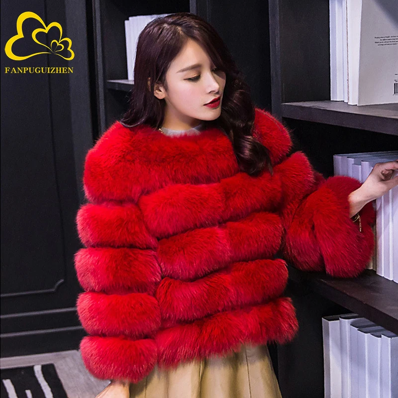 Fanpuguizhen Women Coats Autumn Winter New Fashion Pink Faux Fur Coat