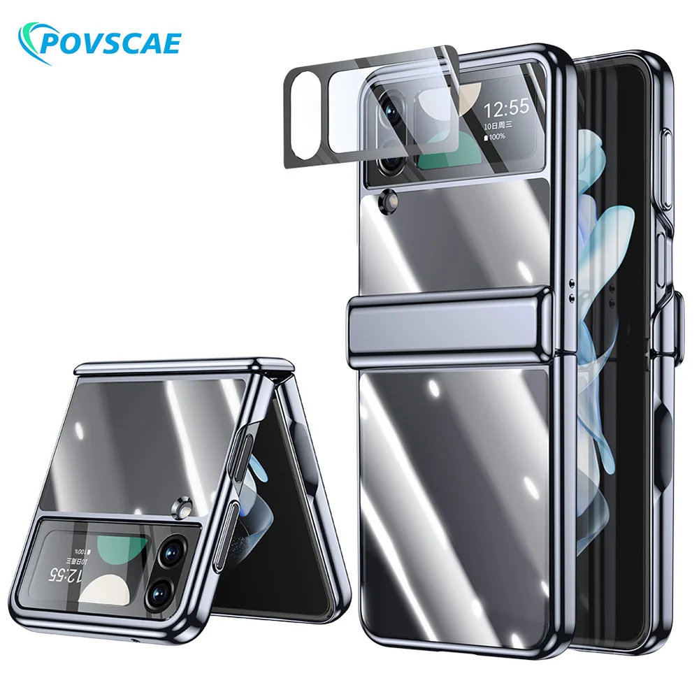 

For Samsung Galaxy Z Flip 4 Case Luxury Electroplate Matte Skin-friendly Hinge Protection All-inclusive Shockproof Armor Cover