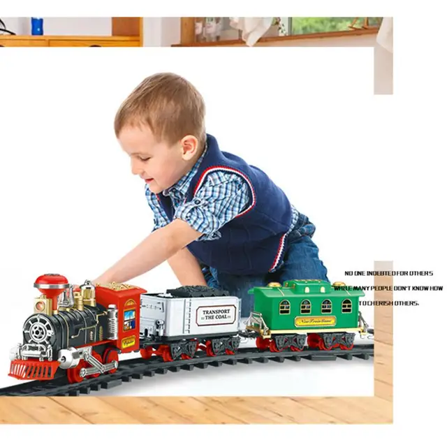 Train Sets Rechargeable Classic Steam Train Toy Set Electric Smoke Remote Control Track 5