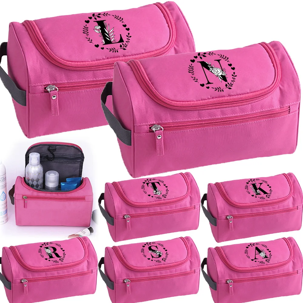 Makeup Bag Organizer Hanging Travel Wash Bag  Cloth Hook Multifunctional Pink Travel Makeup Storage Bag Garland Letter Printing