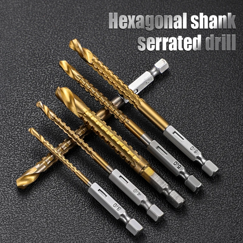6Pcs Multifunction Drill Bits for Wood Hex Shank Metal Drill Bit Set Titanium Auger Punch Tools Hole Saw Kit Professional Drills