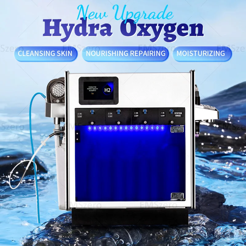 Máquina portátil de hidrodermoabrasión con peeling de agua Hydra para tensar la piel, limpieza facial profunda con oxígeno para spa.