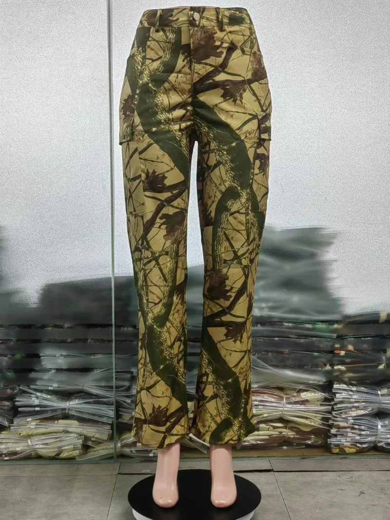 2023 New Camouflage  Print Hight Waist Pants Casual Pocket Cargo Pants Streetwear Y2K Trousers Club Fashion Women Clothing