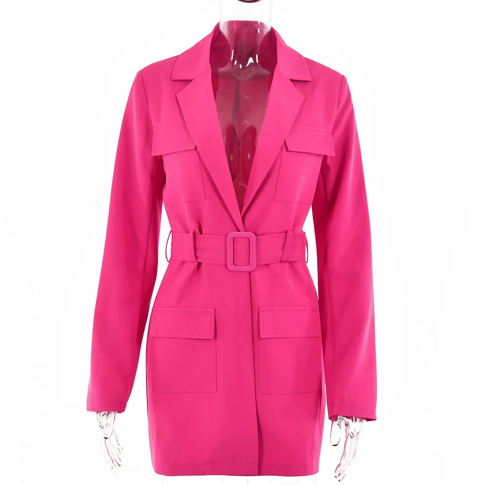 Free Belt Buttonless Solid Colors Slim Commute Blazer with Pocket Fashion 2022 Spring New Jacket Casual Office Blazers Women za