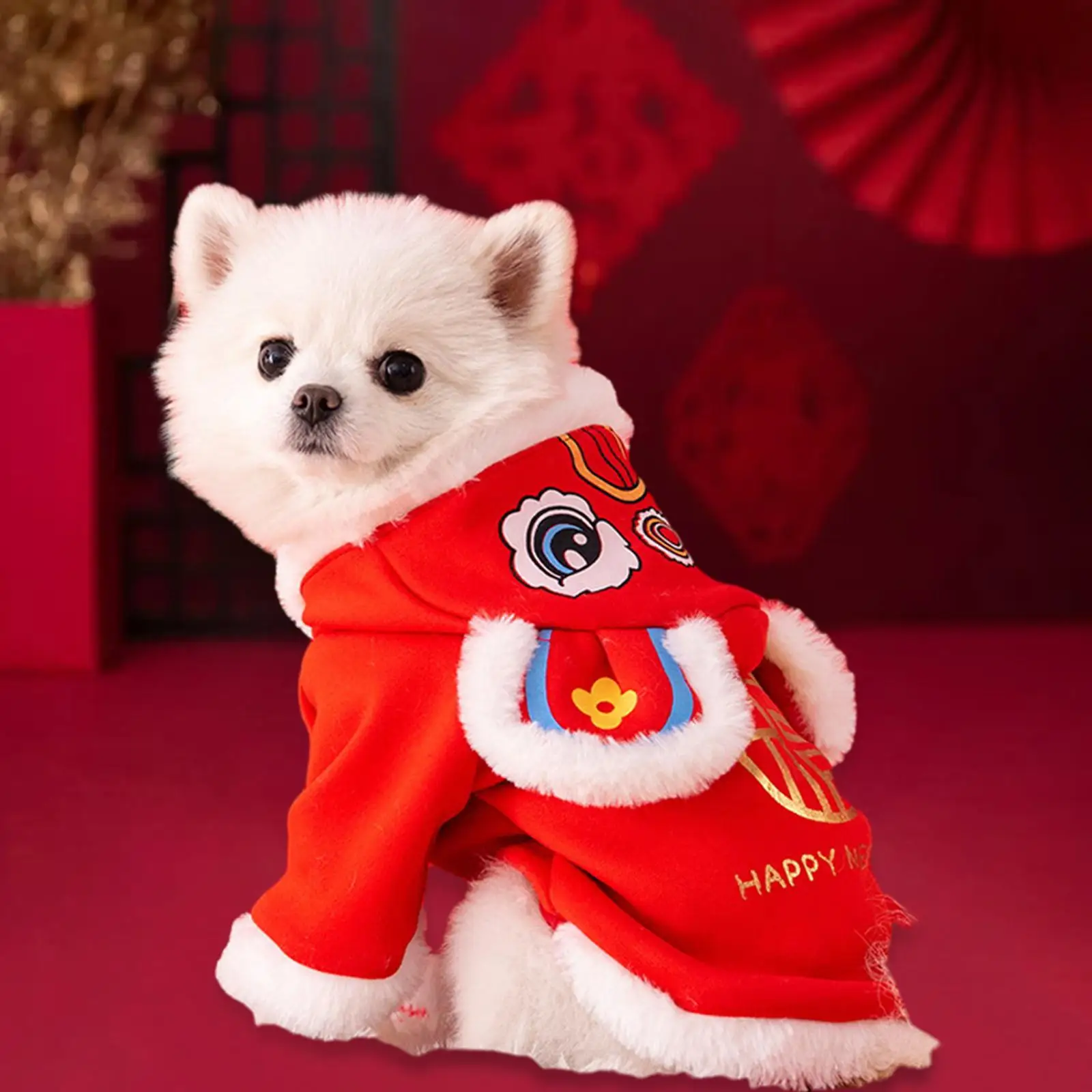 Chinese Festival  Dance Pet Costume Winter Warm Jackets Dogs Hoodies Coat Red Cinese New Year Celebration for Celebration