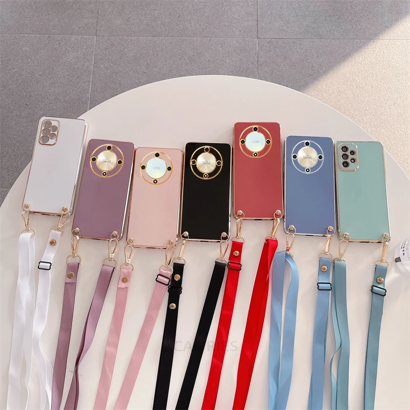 Premium Crossbody Lanyard Plating Case with Silicone Cover