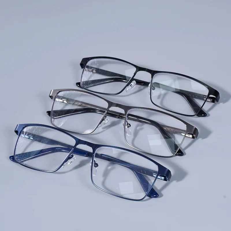 Anti Blue Light Men's Square Metal Frame Reading Glasses