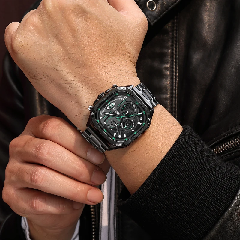 MEGIR Top Brand Men's Watches Luxury Square Quartz Wrist Watch Original Waterproof Luminous Chronograph Watch for Men Relogio