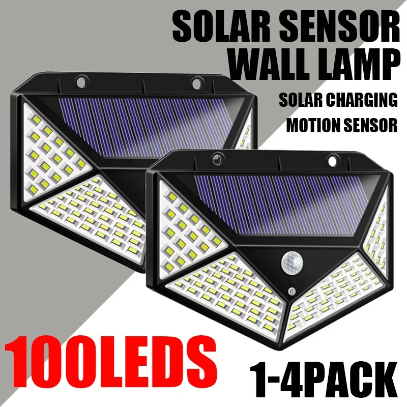 1/2/4Pcs 100 LED Solar Wall Lights Outdoor Solar Lamp PIR Motion Sensor Solar Powered Sunlight Street Light for Garden Light