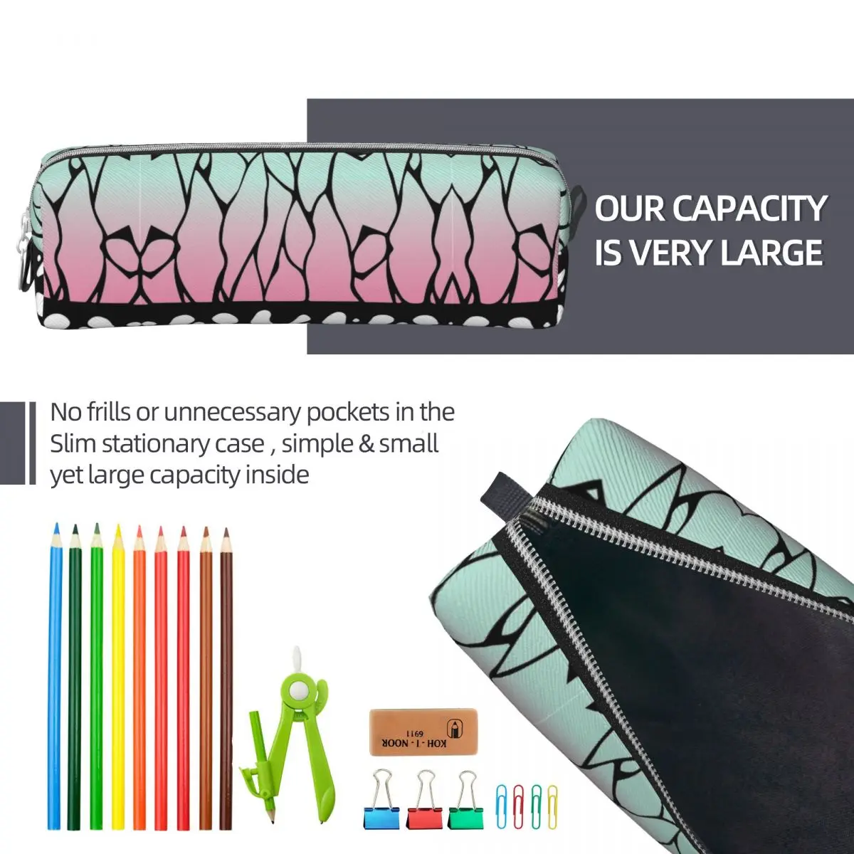 Demon Slayer Pencil Case Cute Kocho Shinobu Pen Box Bag Student Large Storage Students School Cosmetic Pencil Pouch