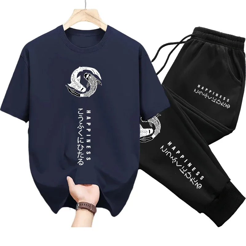Mens Cotton Tee and Sweatpants Set for Spring Summer