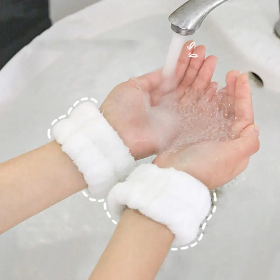 3 Paires De Bracelets En Flanelle Absorbants - Pour Sport, Soins De La Peau, Maquillage - Blanc, Gris, Noir