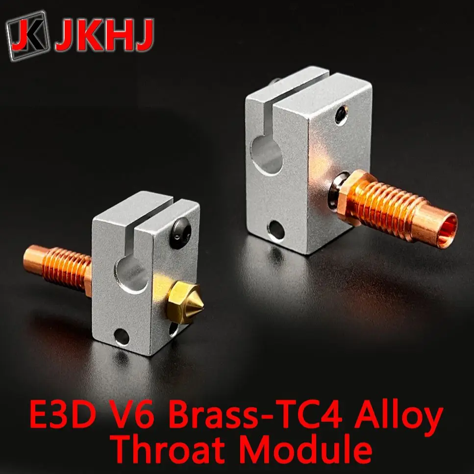 Heating Block Kit for 3D Printer Hotend Parts E3D V6 Module Titanium Alloy Copper Bimetal Heatbreak Throat Brass Nozzle Aluminum