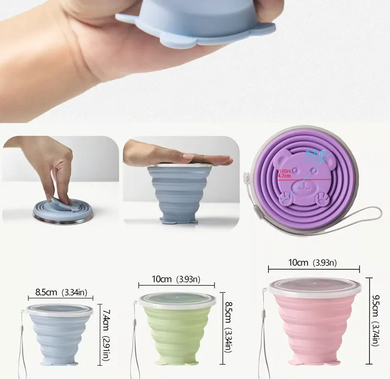 180/270/320 ml faltbare Tassen, BPA-frei, Lebensmittelqualität, Wasserbecher, Reise-Silikon, einziehbar, farbig, tragbar, für den Außenbereich, Kaffee, Handbecher – Detail 6