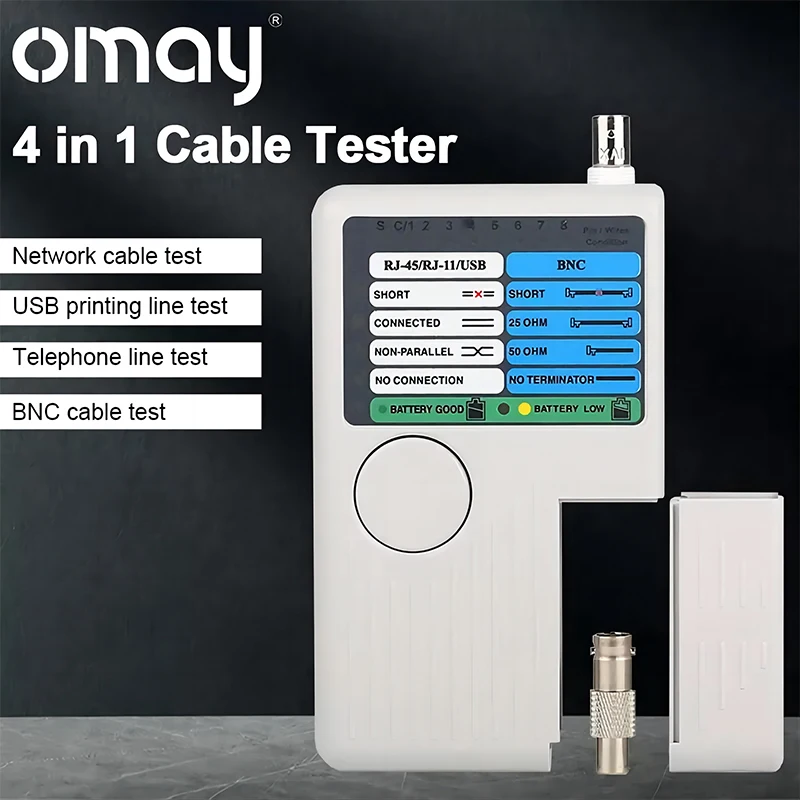 

Многофункциональный удаленный тестер сетевого кабеля OMAY 4 в 1 для коаксиального кабеля UTPRJ11RJ45BNC, инструмент для устранения неисправностей телефонной линии USB