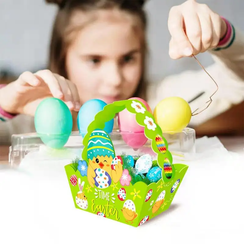 

12pcs Treat Basket Portable Bunny Theme Gift Boxes With Handle Easter Bucket Party Favor Supplies Festival Celebration Accessory