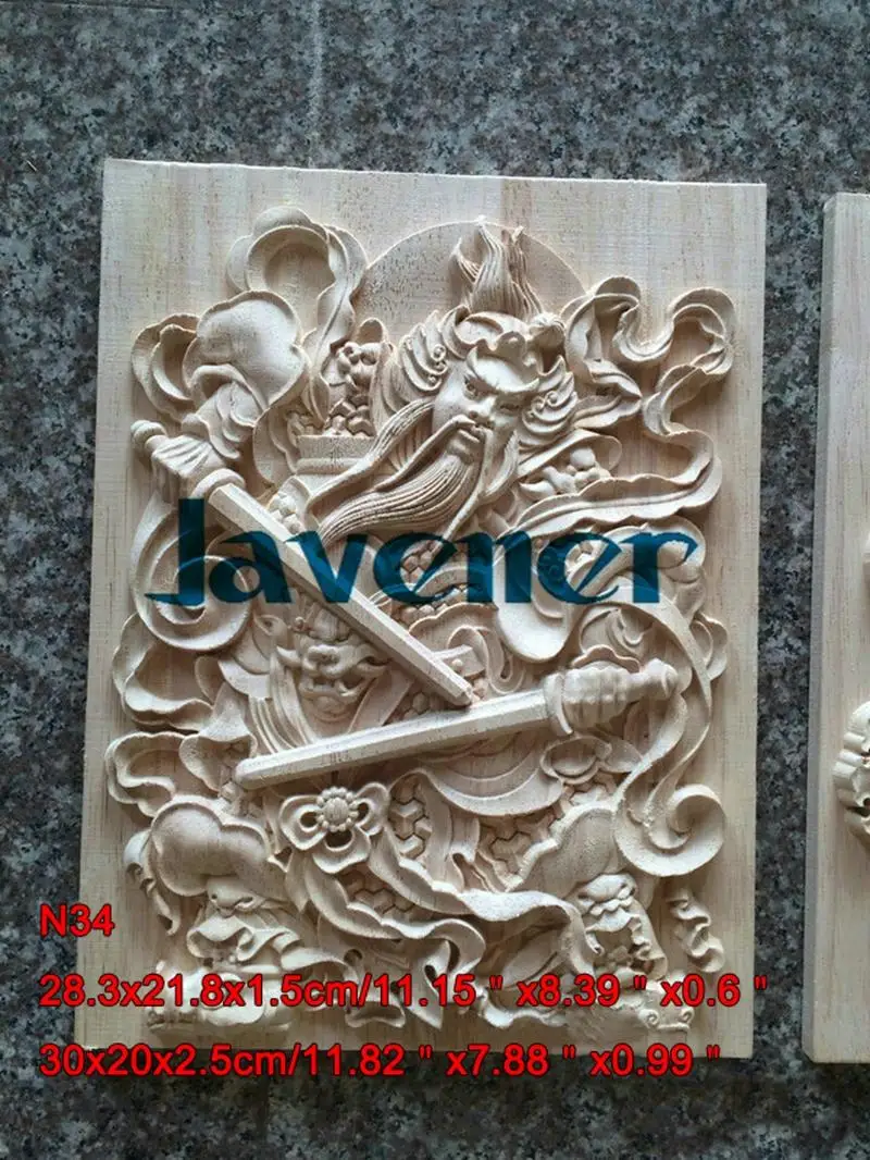 2pcs A Pair 28.3x21.8cm Wood Carved Long Square Applique Door-god Decal Working carpenter